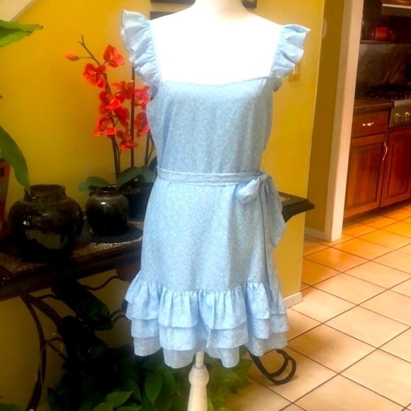 Lilkely Charlotte Ruffled Women’s Blue Belted Mini Dress Sz 12 NWT - Picture 7 of 16